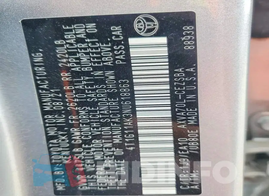 4T1G11AK3NU618863 Photo# 12