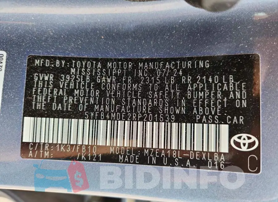 5YFB4MDE2RP201539 Photo# 12