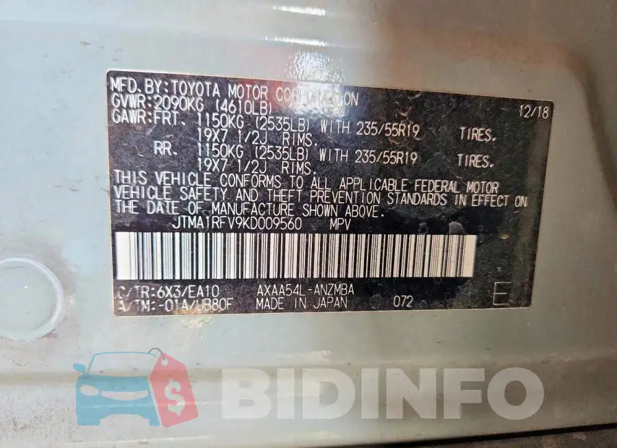 JTMA1RFV9KD009560 Photo# 13