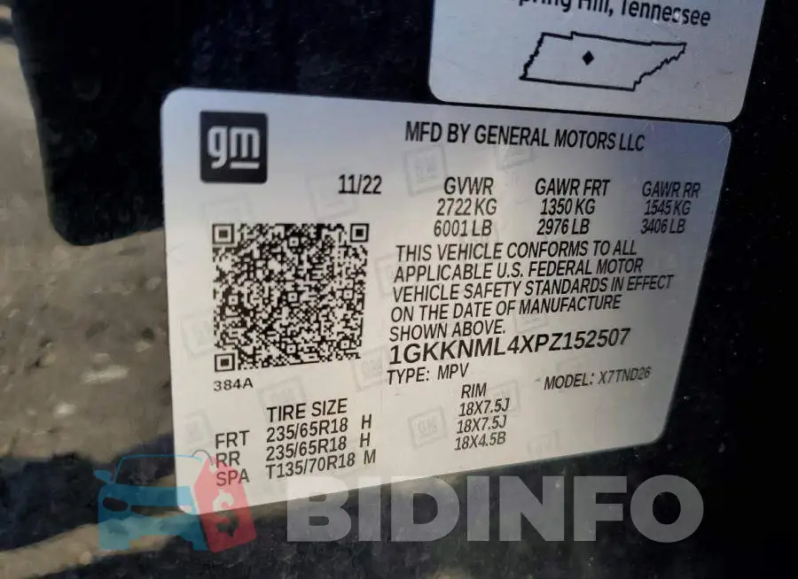 1GKKNML4XPZ152507 Photo# 13