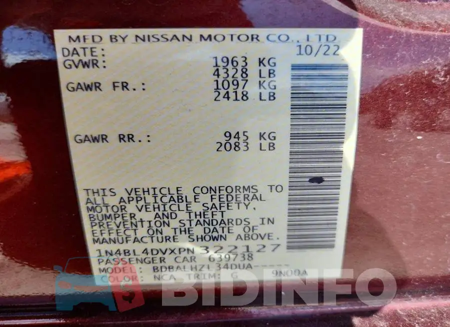 1N4BL4DVXPN322127 Photo# 13