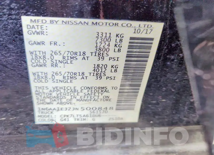 1N6AA1EJ2JN500848 Photo# 13