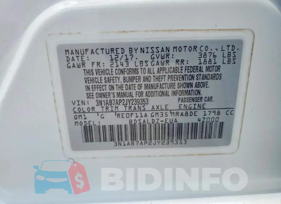 3N1AB7AP2JY239353 Photo# 12