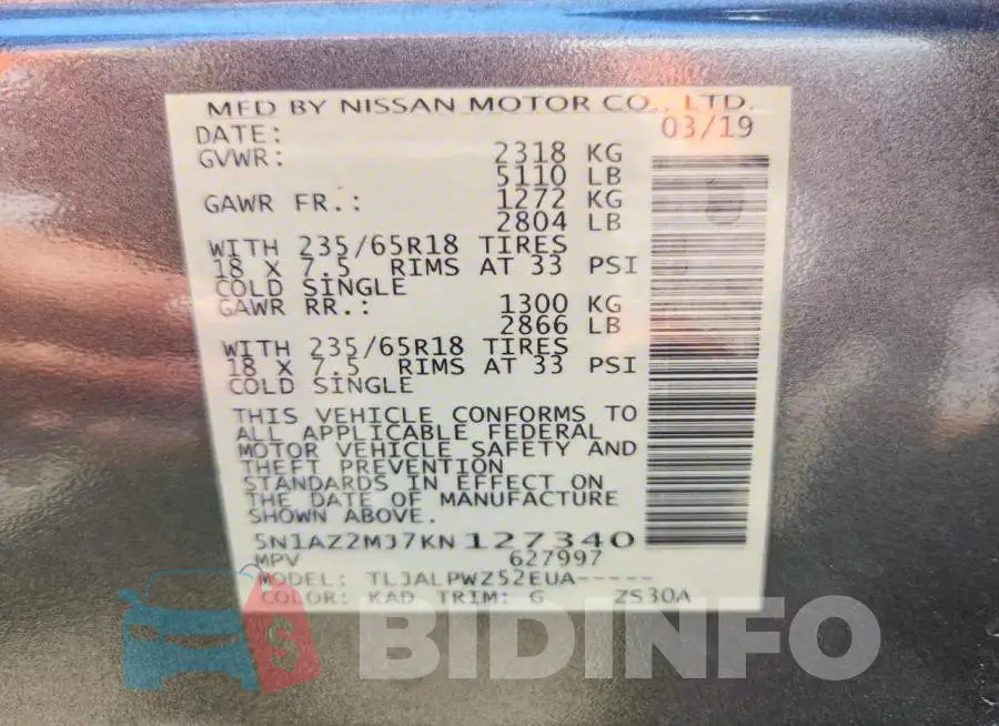 5N1AZ2MJ7KN127340 Photo# 14