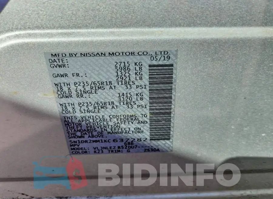 5N1DR2MM1KC637282 Photo# 14