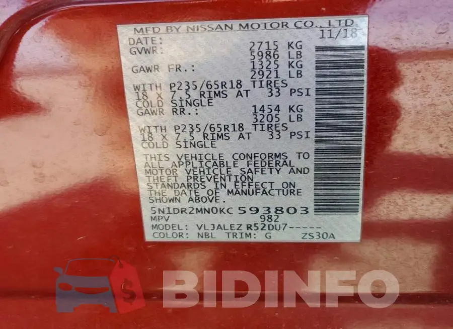 5N1DR2MN0KC593803 Photo# 13