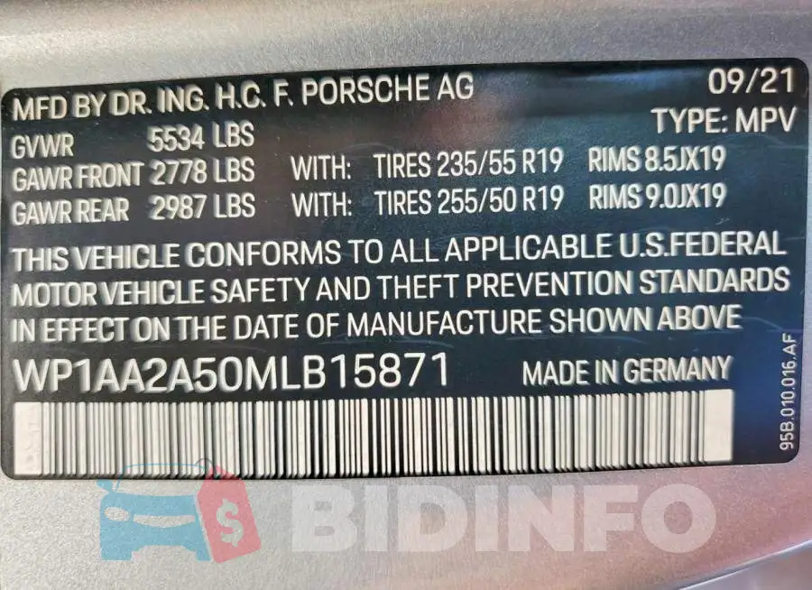 WP1AA2A50MLB15871 Photo# 13
