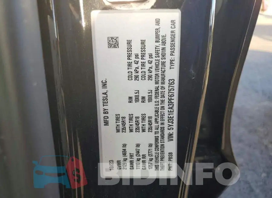 5YJ3E1EA3PF675763 Photo# 13