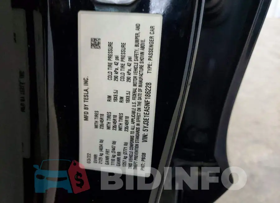 5YJ3E1EA5NF186228 Photo# 12