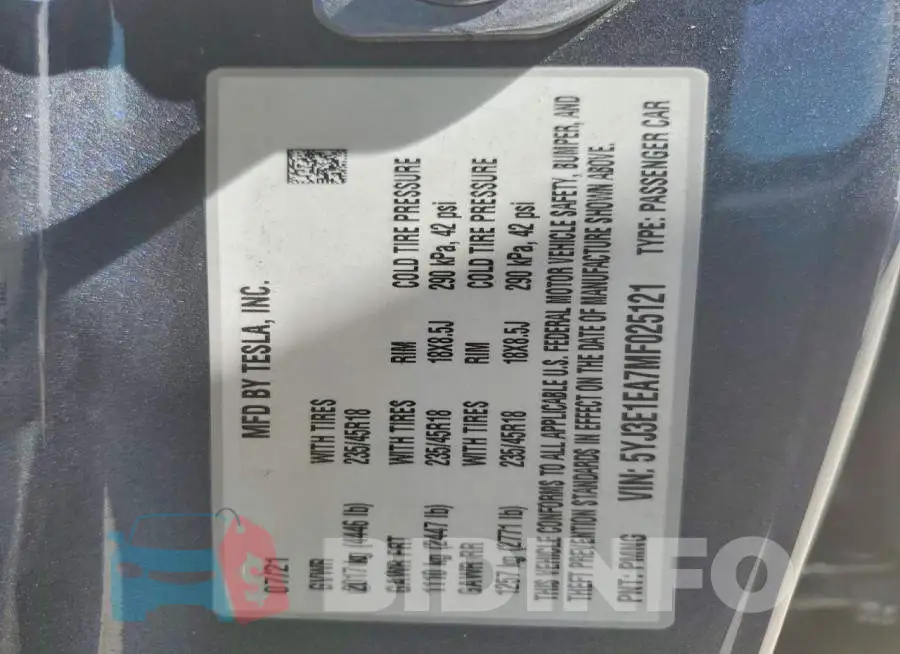5YJ3E1EA7MF025121 Photo# 12