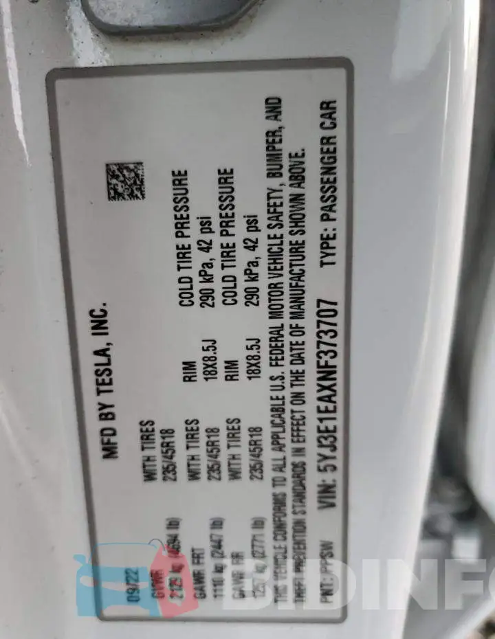 5YJ3E1EAXNF373707 Photo# 13