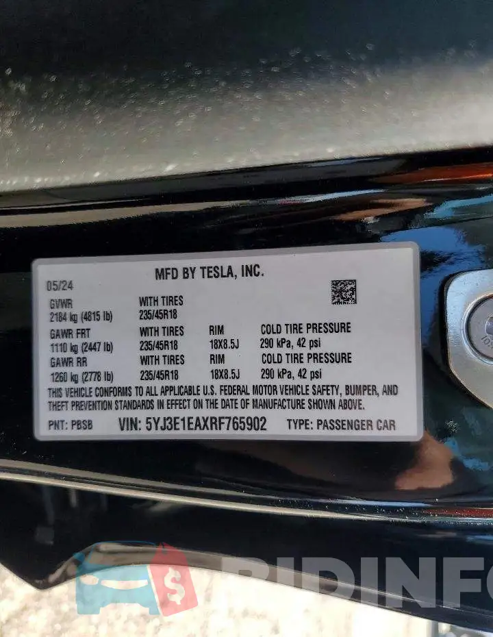 5YJ3E1EAXRF765902 Photo# 12