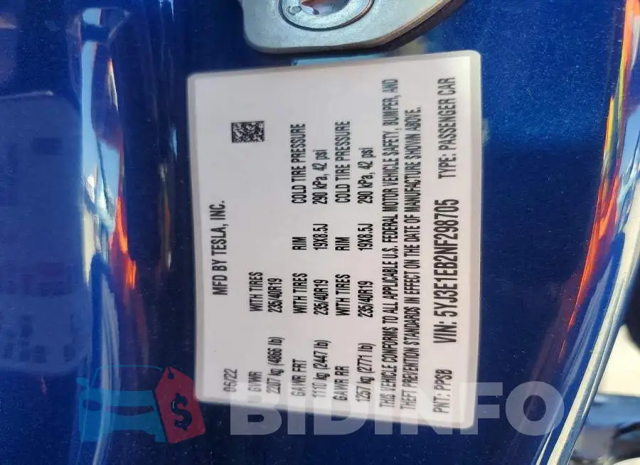 5YJ3E1EB2NF298705 Photo# 12