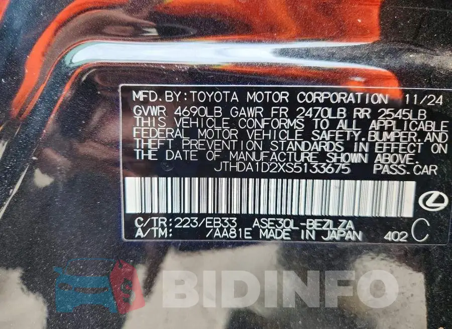 JTHDA1D2XS5133675 Photo# 12