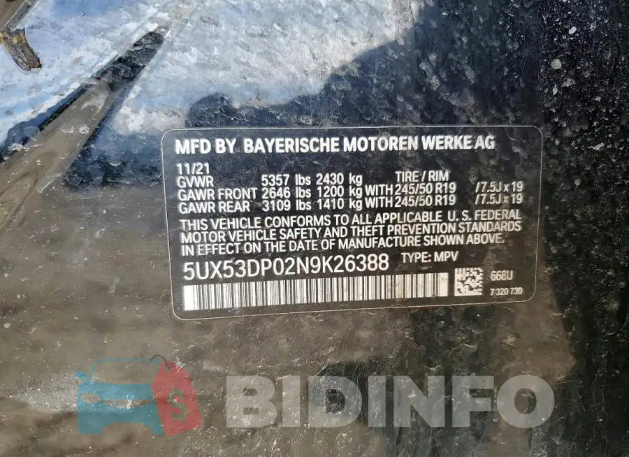 5UX53DP02N9K26388 Photo# 13