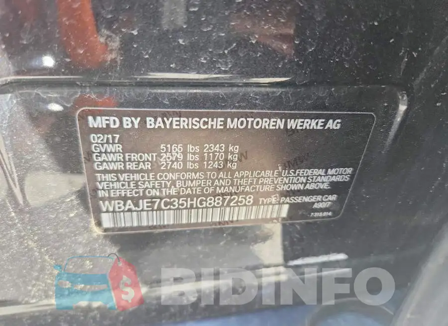 WBAJE7C35HG887258 Photo# 12