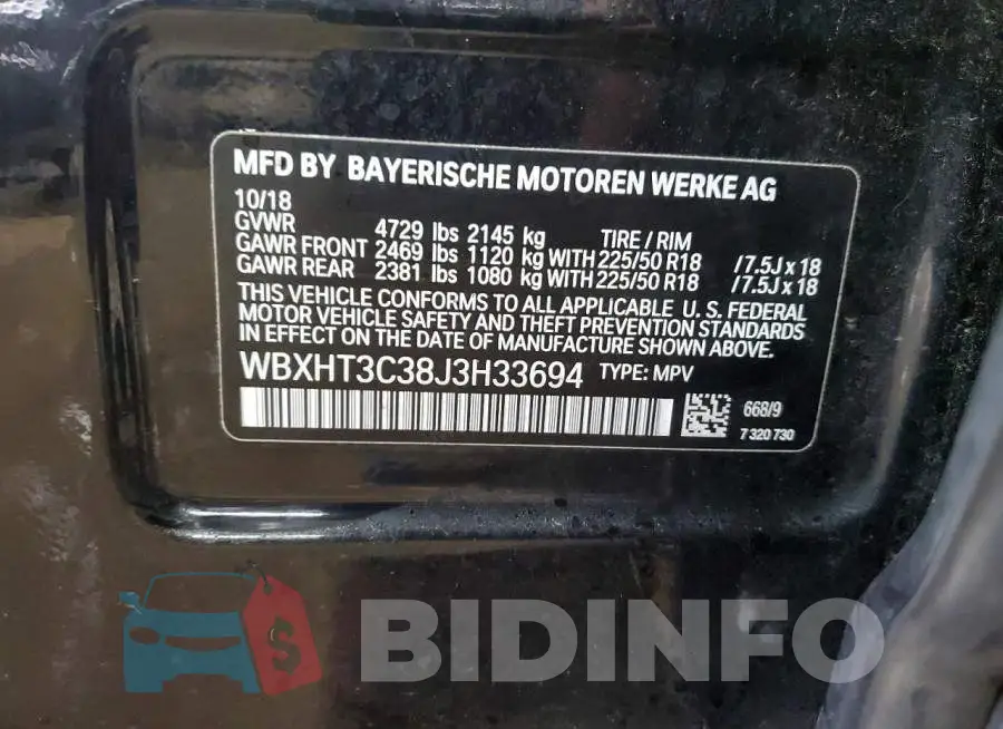 WBXHT3C38J3H33694 Photo# 12