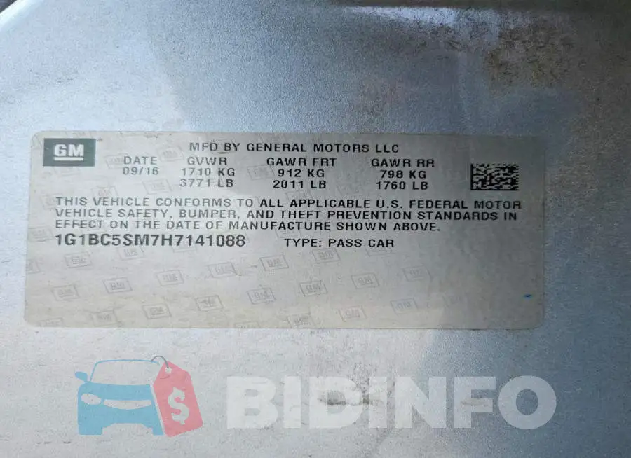 1G1BC5SM7H7141088 Photo# 12