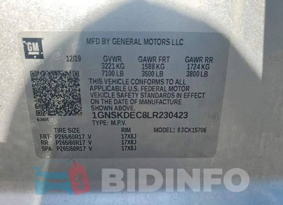 1GNSKDEC8LR230423 Photo# 13