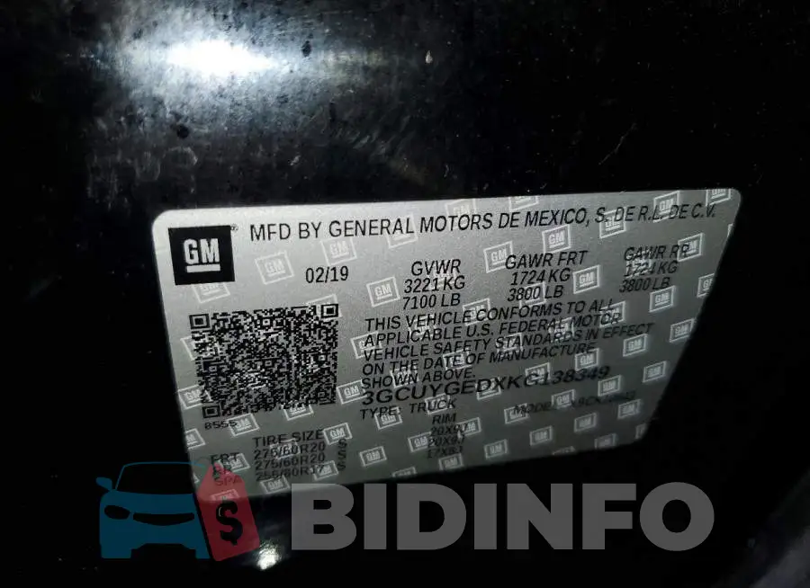 3GCUYGEDXKG138349 Photo# 12
