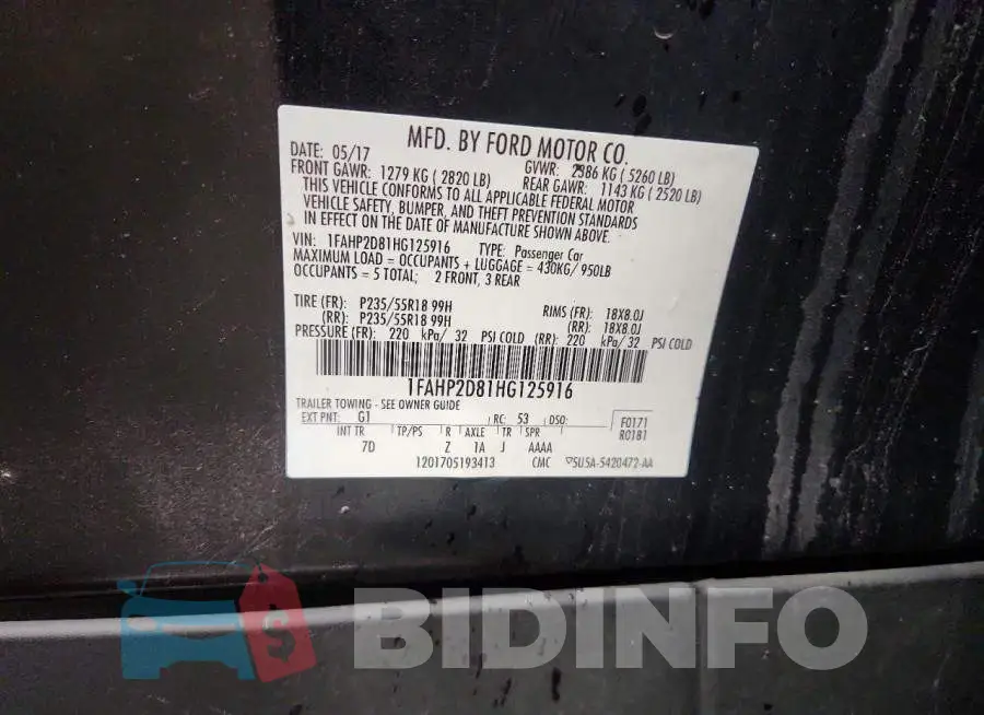 1FAHP2D81HG125916 Photo# 12