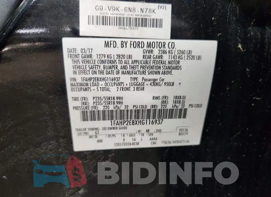 1FAHP2E8XHG116937 Photo# 12