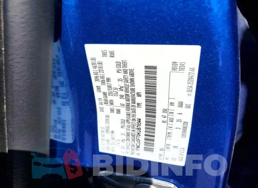 1FMCU0F70KUB76544 Photo# 13