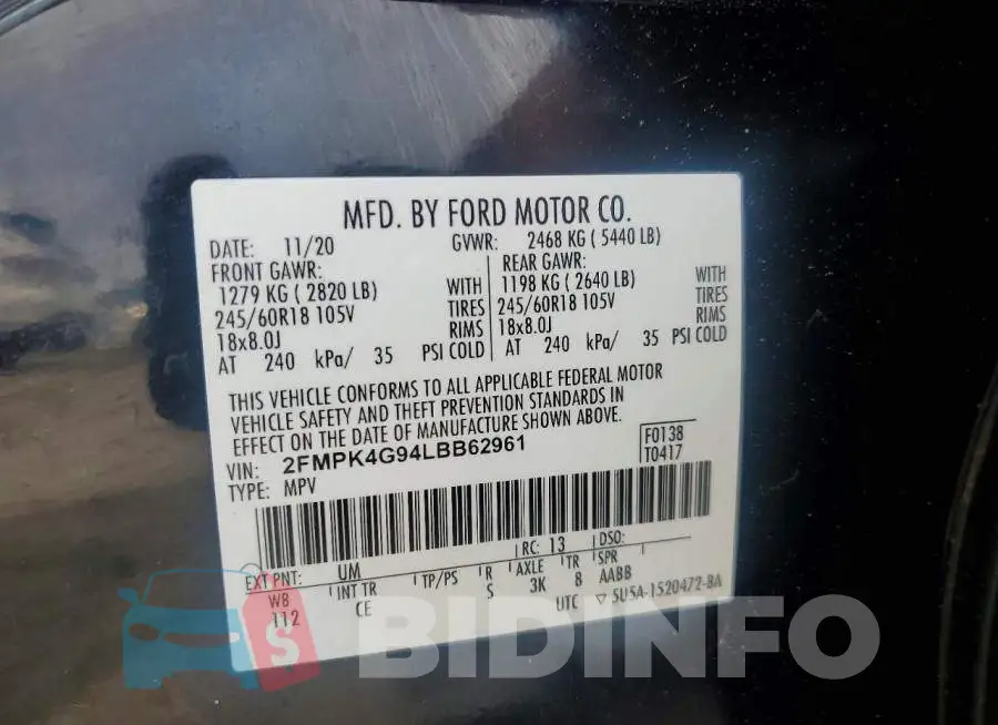 2FMPK4G94LBB62961 Photo# 13