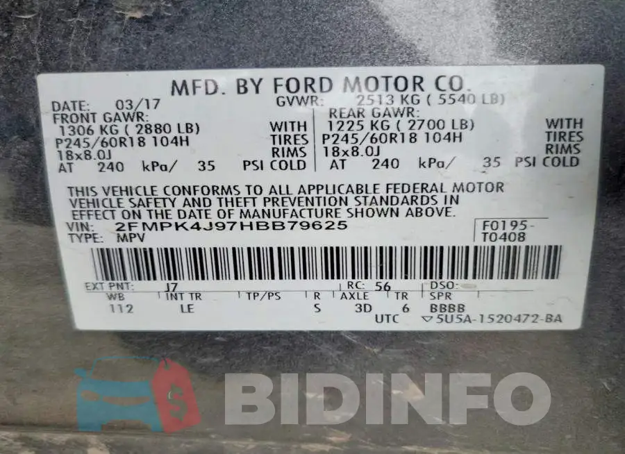 2FMPK4J97HBB79625 Photo# 14