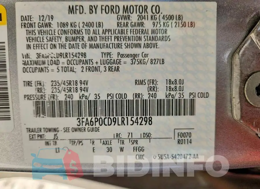 3FA6P0CD9LR154298 Photo# 12