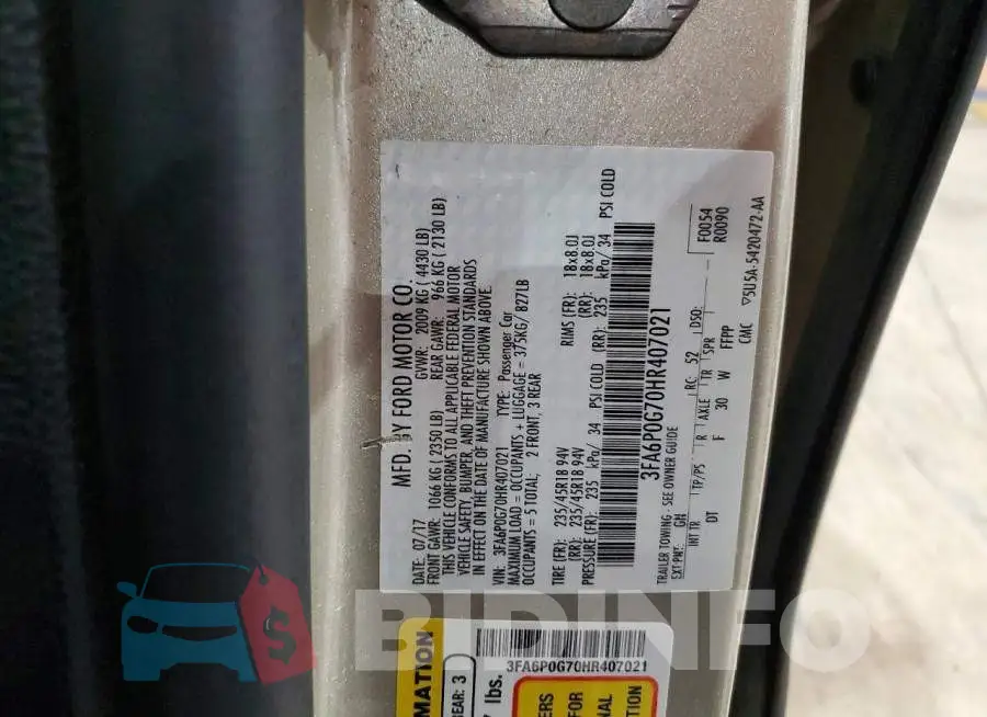 3FA6P0G70HR407021 Photo# 12