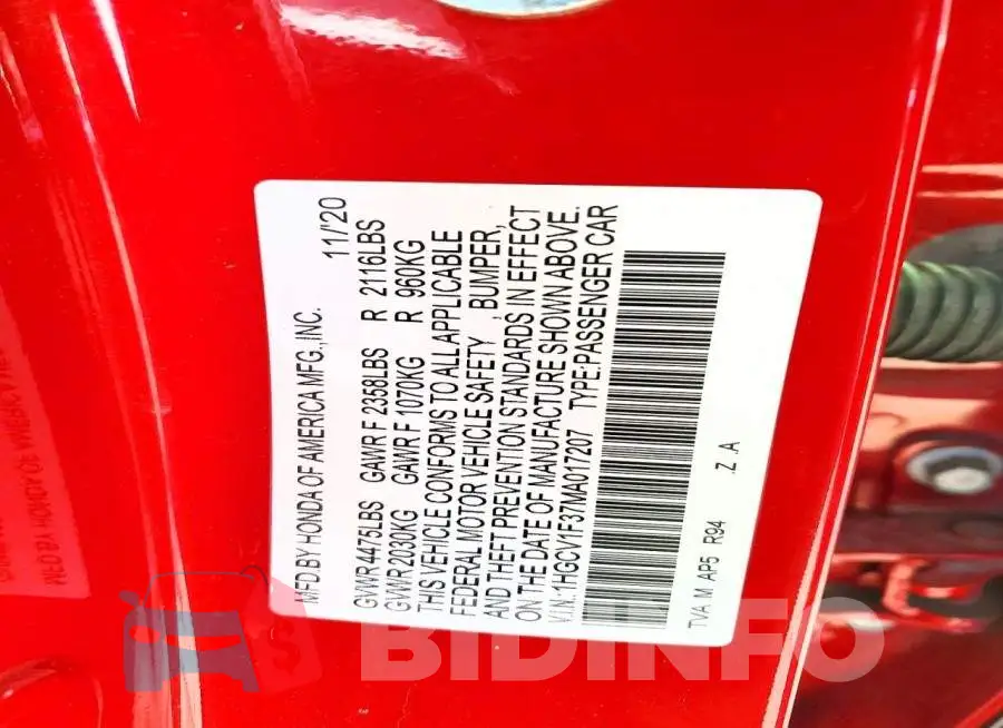 1HGCV1F37MA017207 Photo# 13