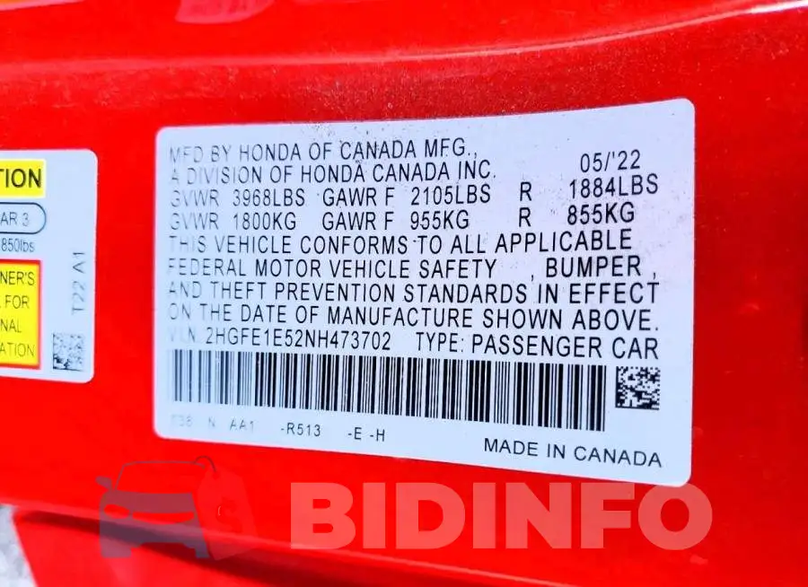 2HGFE1E52NH473702 Photo# 13