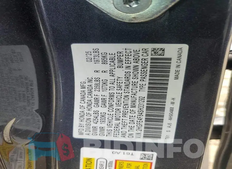 2HGFE4F84SH331292 Photo# 13