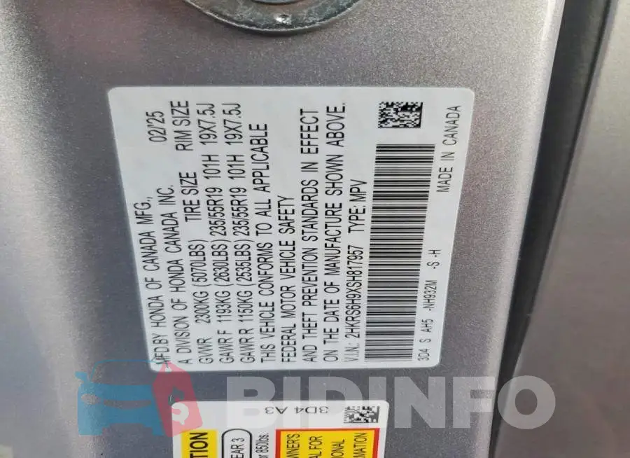 2HKRS6H9XSH817957 Photo# 14