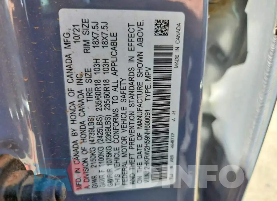 2HKRW2H59NH600091 Photo# 13