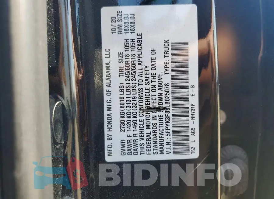 5FPYK3F85LB025078 Photo# 12