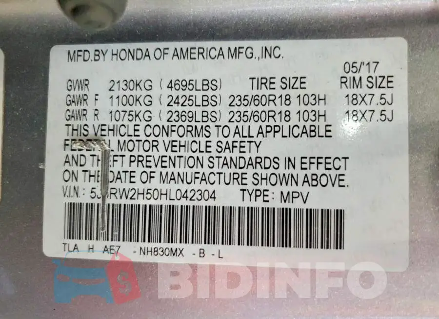 5J6RW2H50HL042304 Photo# 13