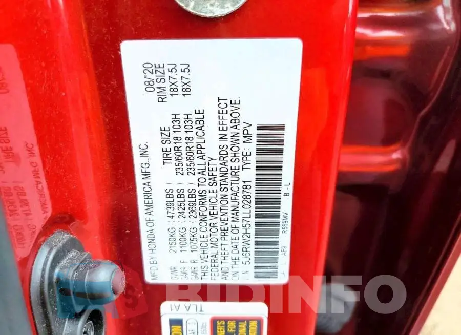 5J6RW2H57LL028781 Photo# 13