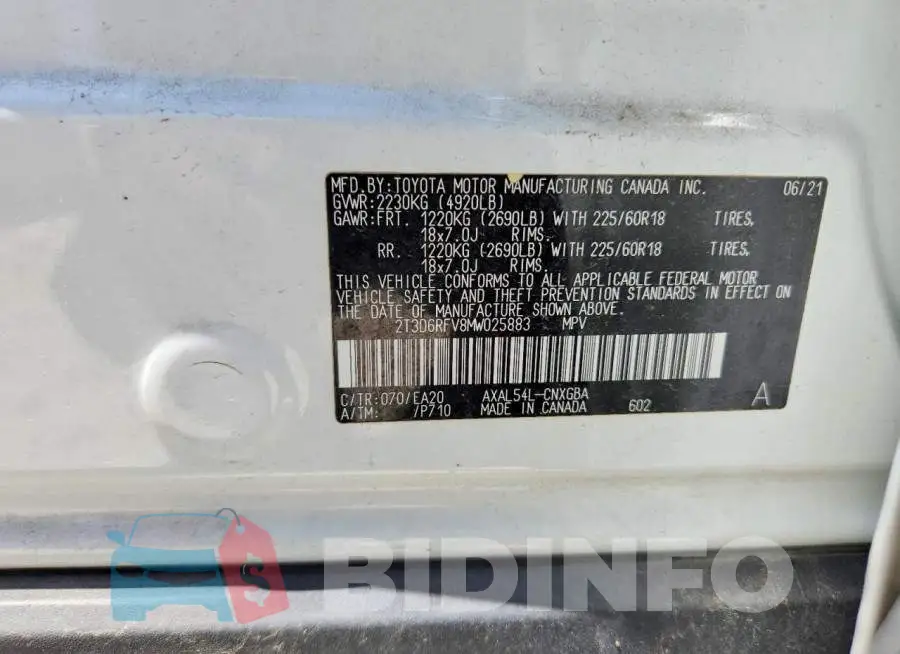 2T3D6RFV8MW025883 Photo# 14