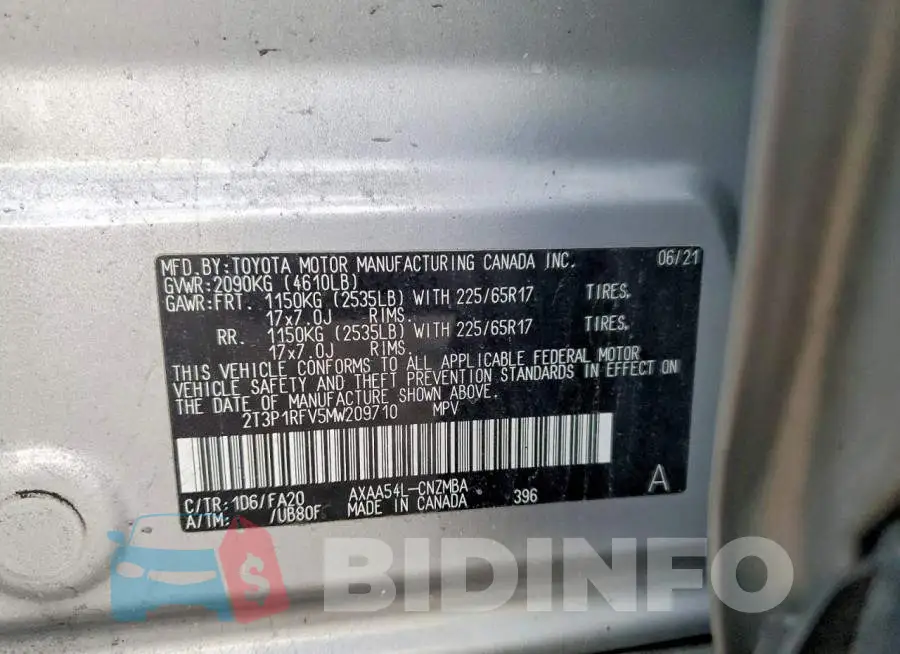 2T3P1RFV5MW209710 Photo# 14