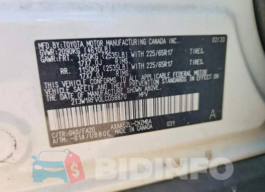 2T3W1RFV0LC058870 Photo# 12