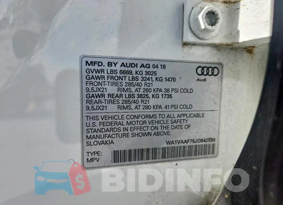 WA1VAAF75JD042598 Photo# 13