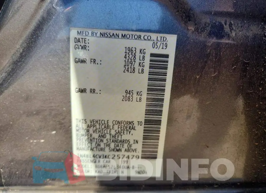 1N4BL4CV3KC257479 Photo# 13