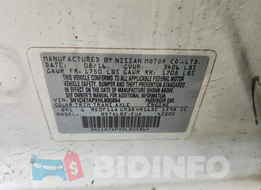 3N1CN7APXHL805864 Photo# 13