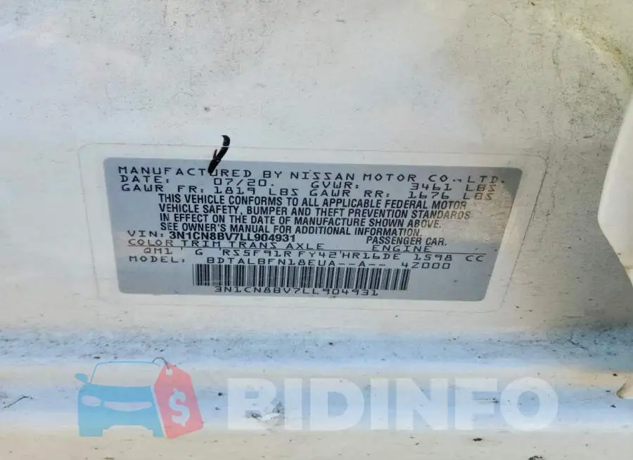 3N1CN8BV7LL904931 Photo# 12