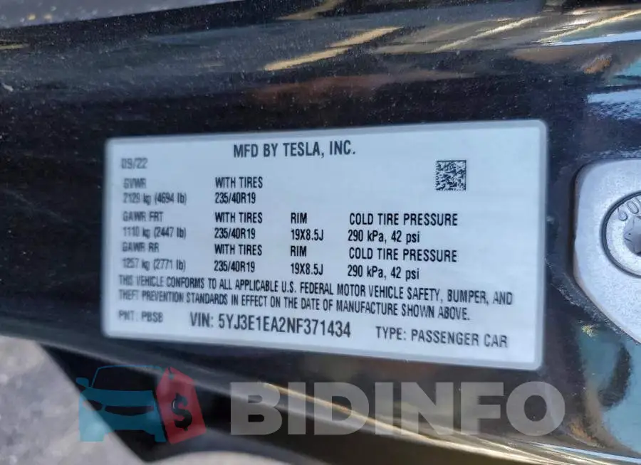 5YJ3E1EA2NF371434 Photo# 12