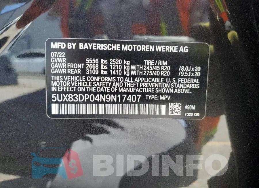 5UX83DP04N9N17407 Photo# 14