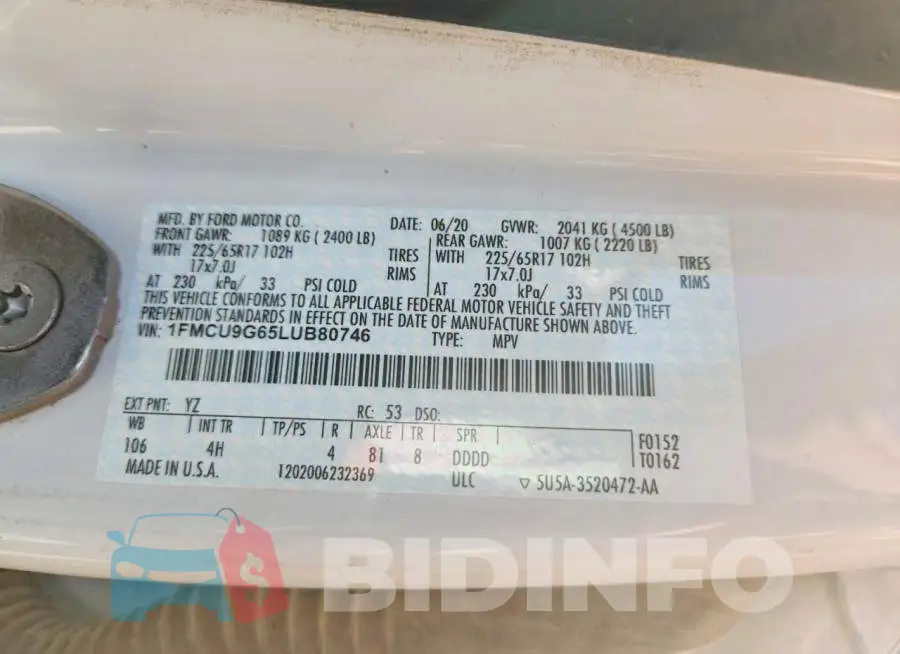 1FMCU9G65LUB80746 Photo# 14