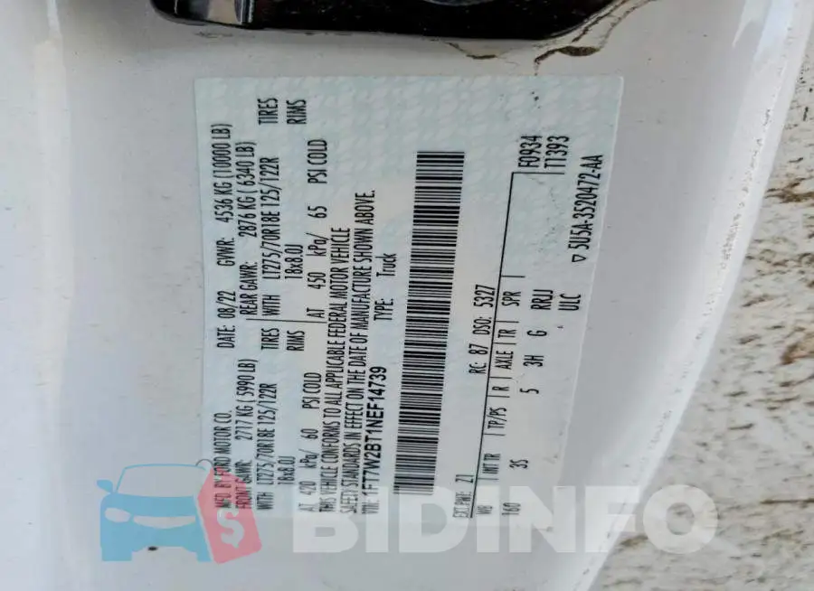 1FT7W2BT1NEF14739 Photo# 13